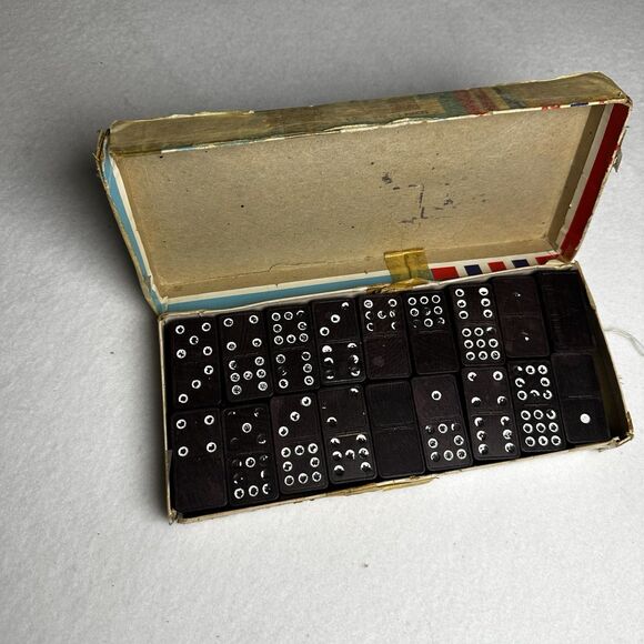 Vtg Halsam Capitol Dominoes Double Nine Set Original Box - Picture 1 of 5